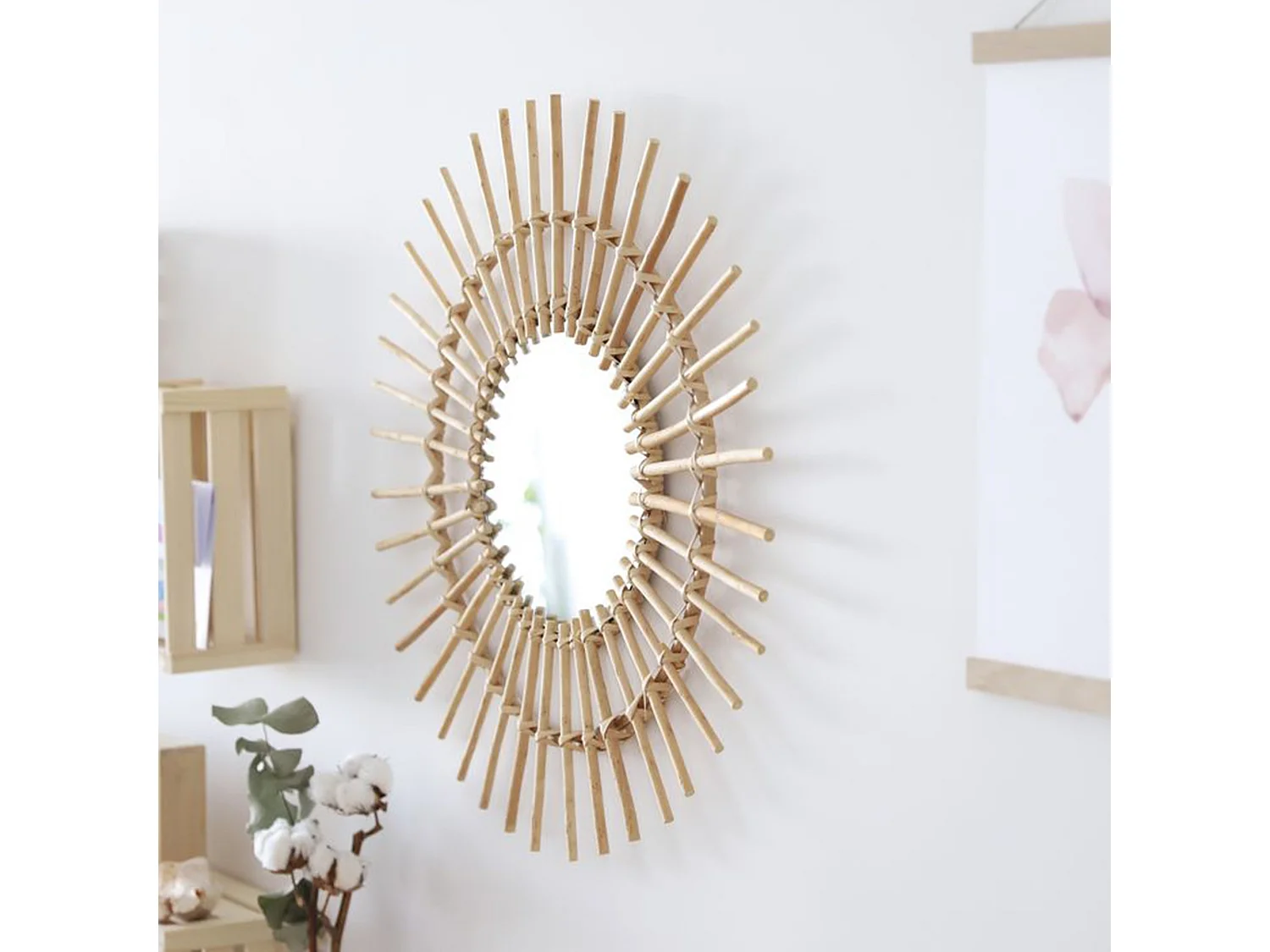 Grote rotan spiegel bruin 58x23,5cm