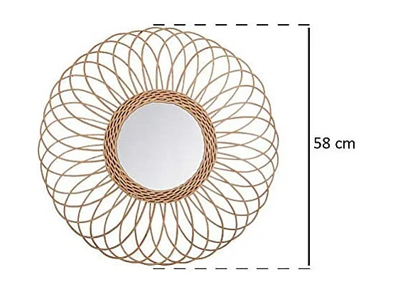 Miroir mural Rosace en Rotin D 58 cm