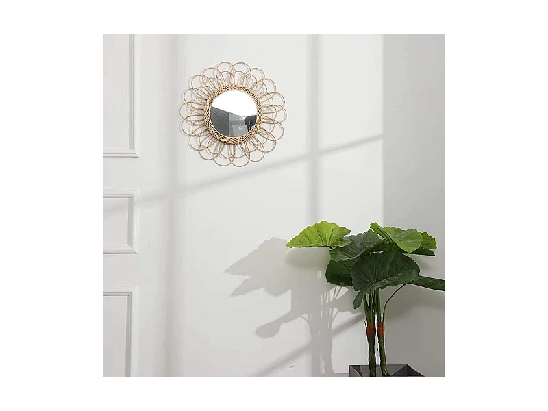 Miroir mural Fleur en Rotin D 56 cm
