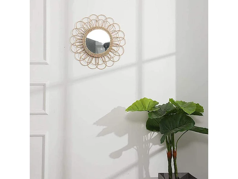 Miroir mural Fleur en Rotin D 56 cm