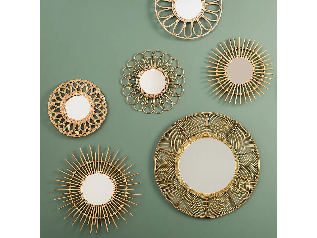 Miroir mural Fleur en Rotin D 56 cm