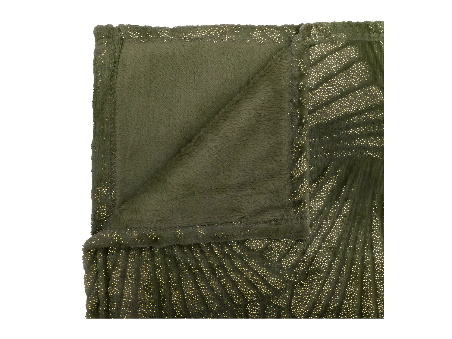 Plaid Flanelle Vert Kaki motif Doré en relief 125 x 150 cm