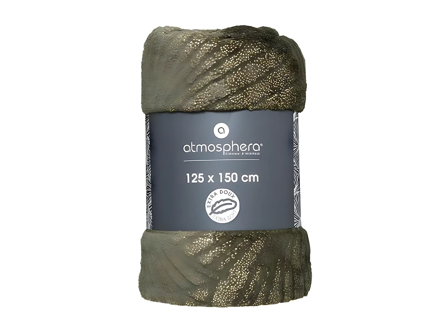 Plaid Flanelle Vert Kaki motif Doré en relief 125 x 150 cm