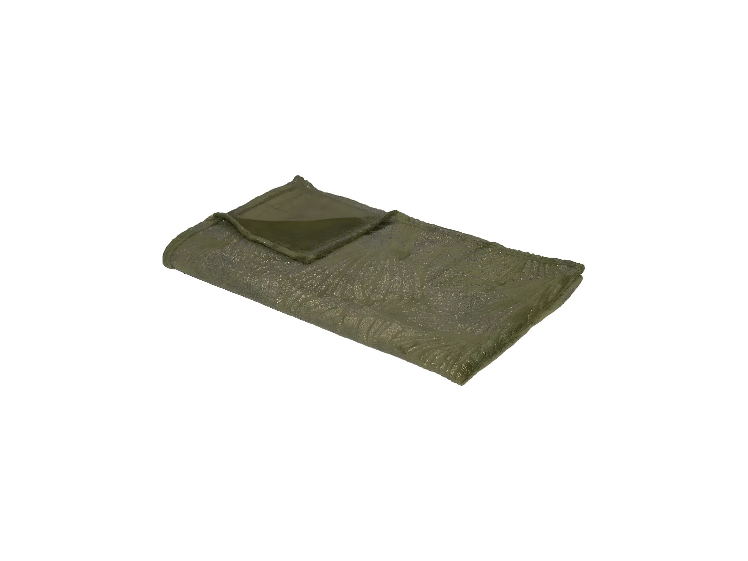 Plaid Flanelle Vert Kaki motif Doré en relief 125 x 150 cm