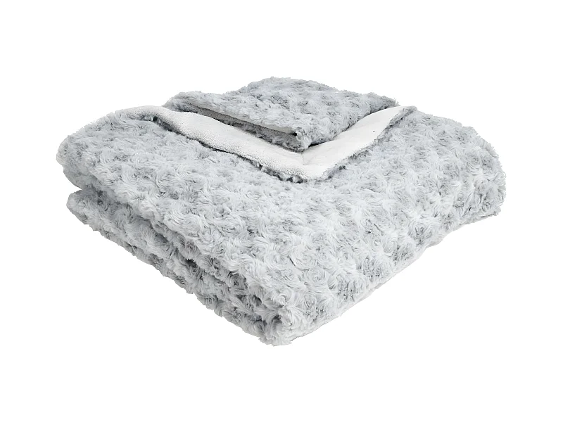 Hellgrauer Karierter Plaid mit Lockigem Fell-Effekt 120 x 160 cm