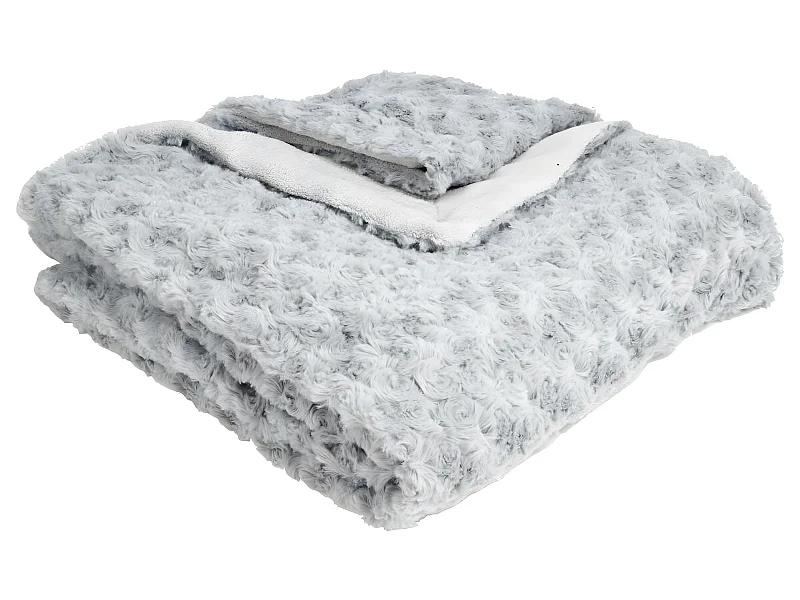 Hellgrauer Karierter Plaid mit Lockigem Fell-Effekt 120 x 160 cm