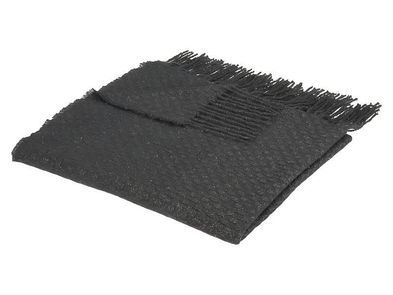 Plaid Gris Foncé façon Tricot Maille fintion Franges 130 x 180 cm