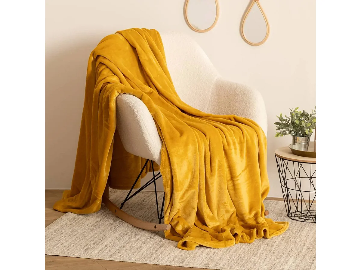 Plaid Doux Uni "Flanel" 180x230cm Ocre