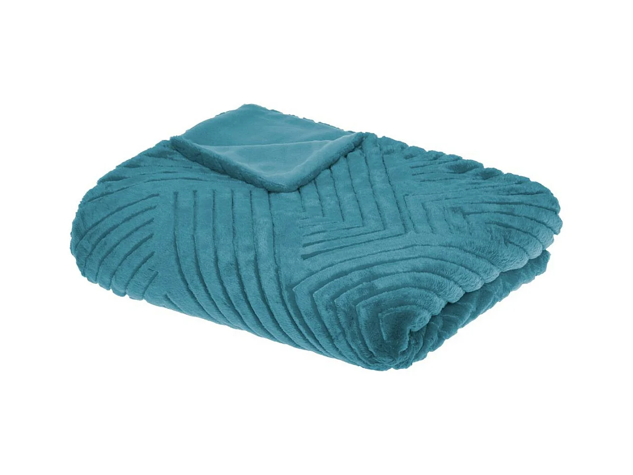 Plaid en Fourrure Bleu Canard motif en relief 180 x 230 cm