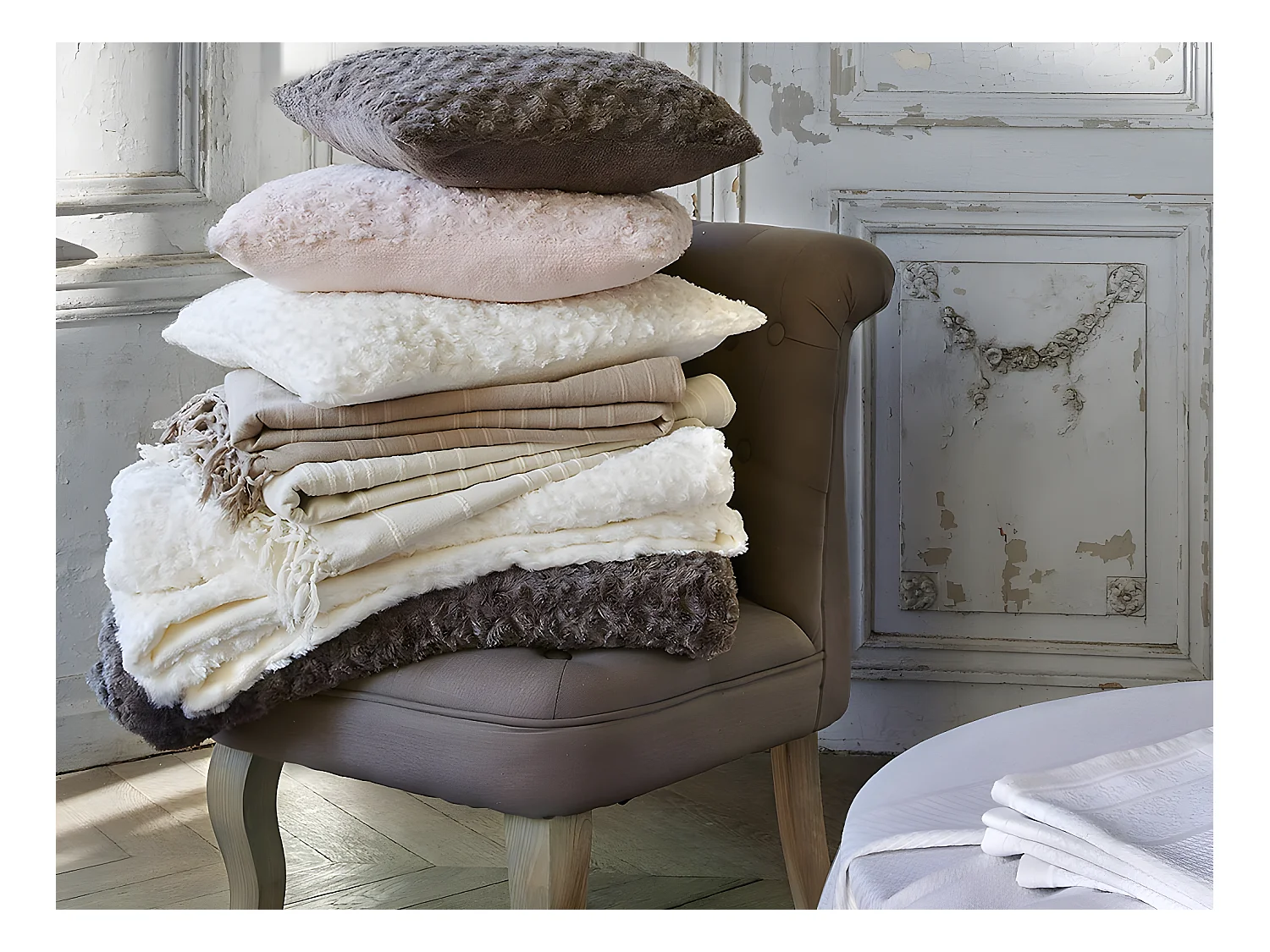 Plaid Ecru Fourrure Bouclée 180 x 230 cm