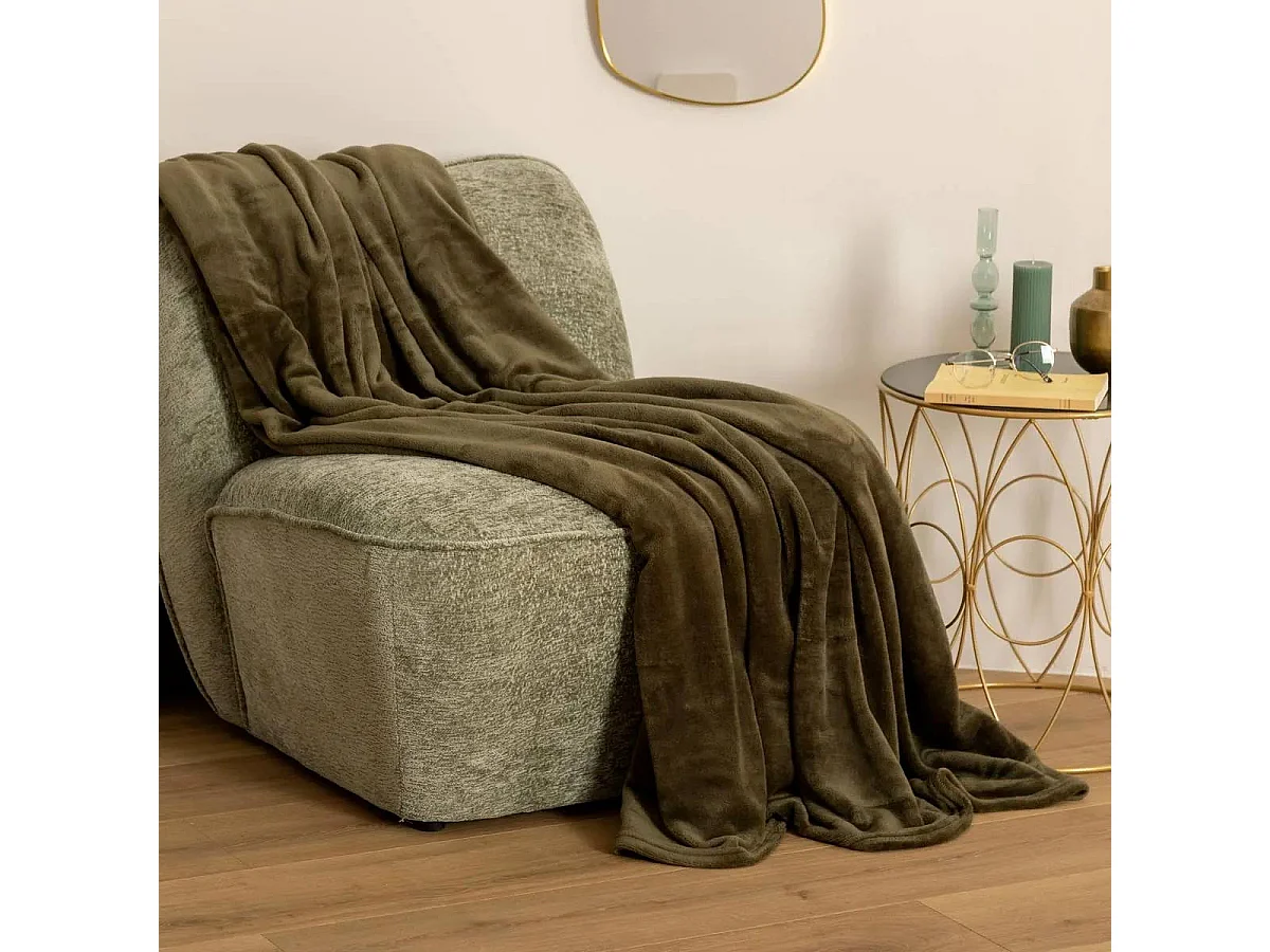 Plaid Flanelle Vert Kaki 130 x 180 cm