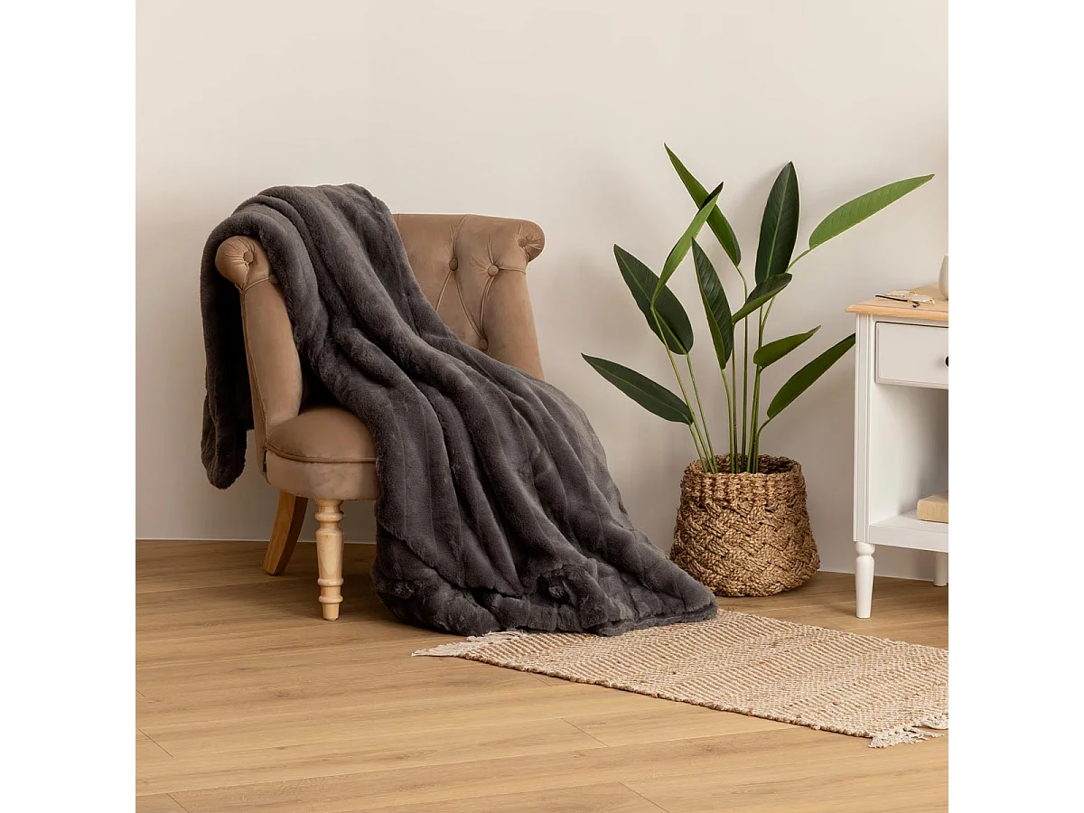 Plaid Fourrure Manoir Gris foncé 180 x 230 cm