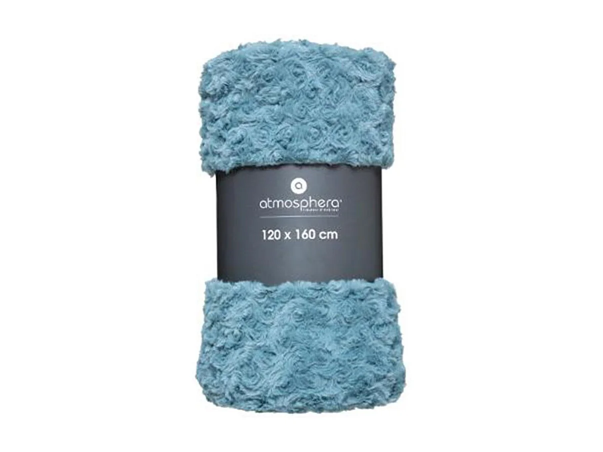 Plaid Bleu orage en Fourrure bouclée  120 x 160 cm