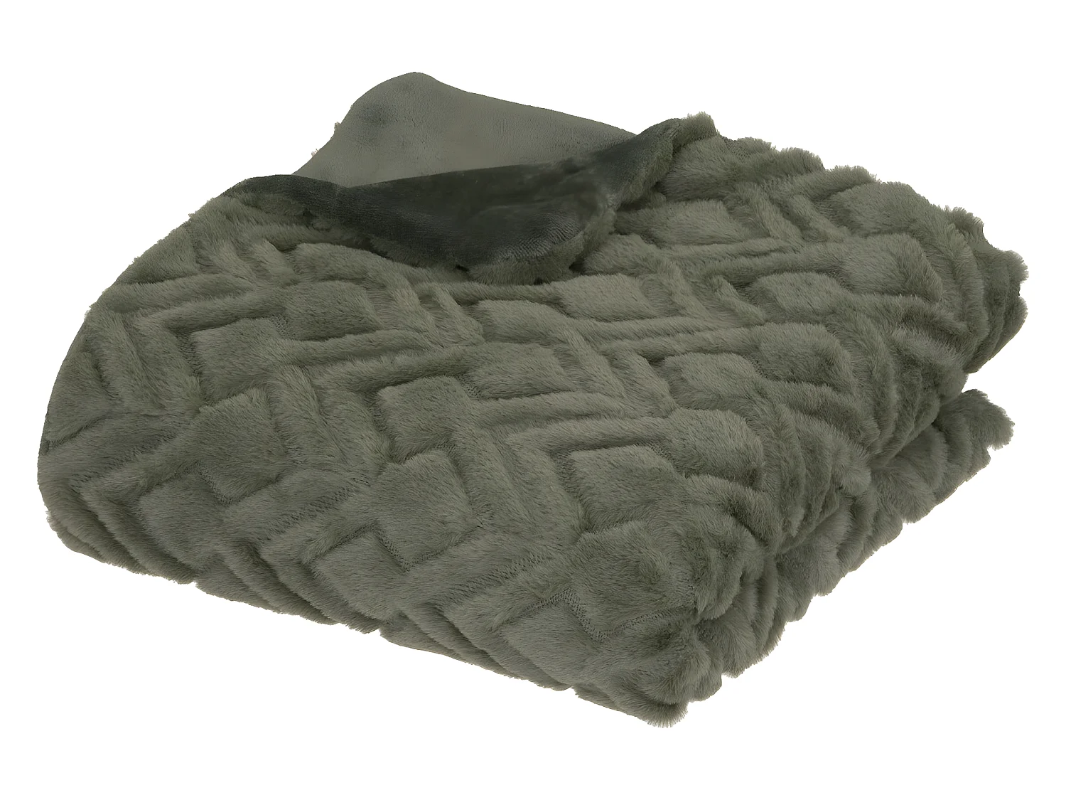 Plaid en Flanelle et Fourrure Vert Kaki 120x160 cm