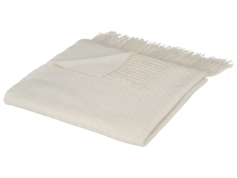 Plaid Ivoire  façon Tricot Maille fintion Franges 130 x 180 cm