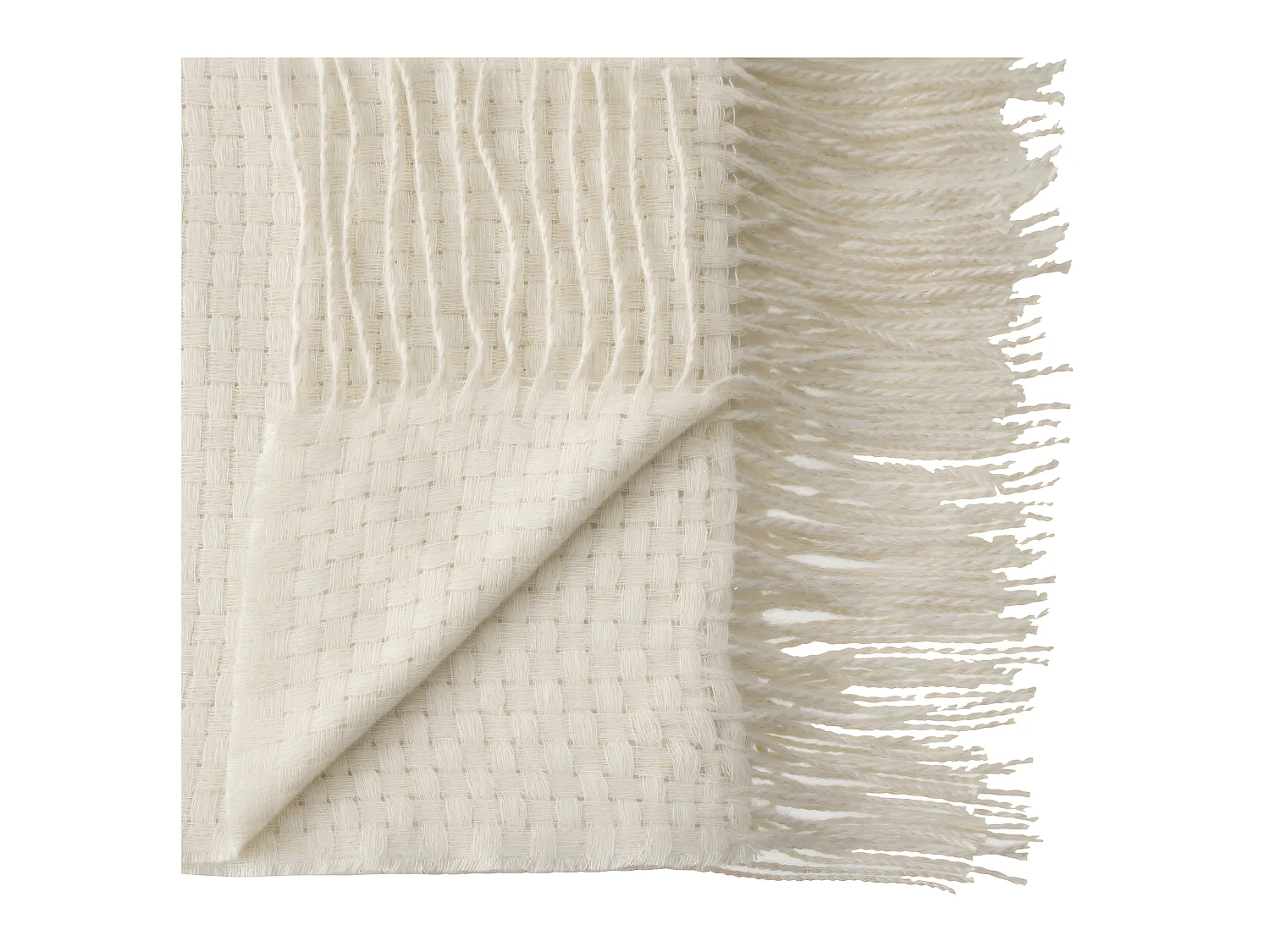 Plaid Ivoire  façon Tricot Maille fintion Franges 130 x 180 cm