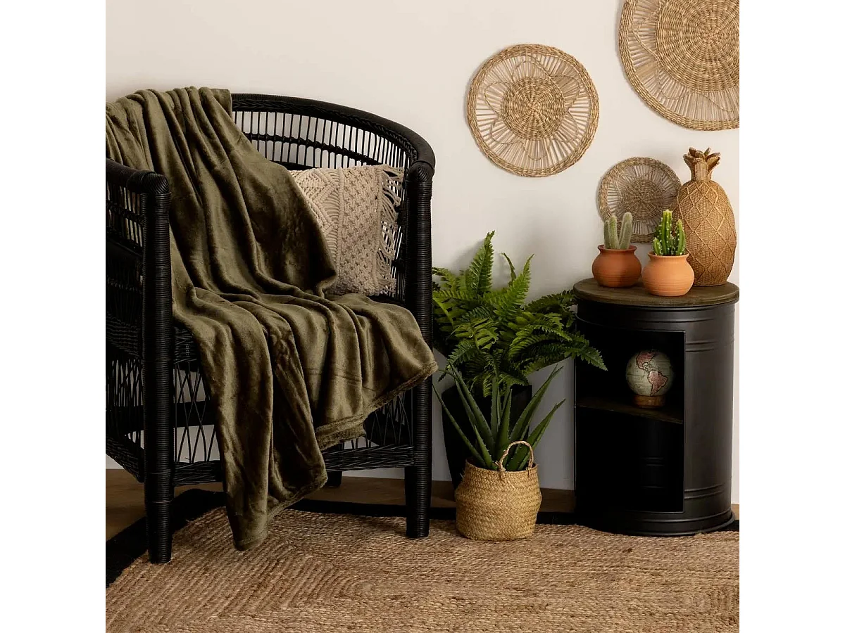 Plaid Flanelle Vert kaki 125 x 150 cm