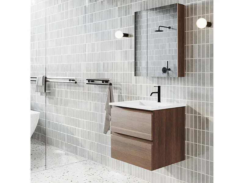 Meuble salle de bain design simple vasque MESSINA largeur 60 cm noyer