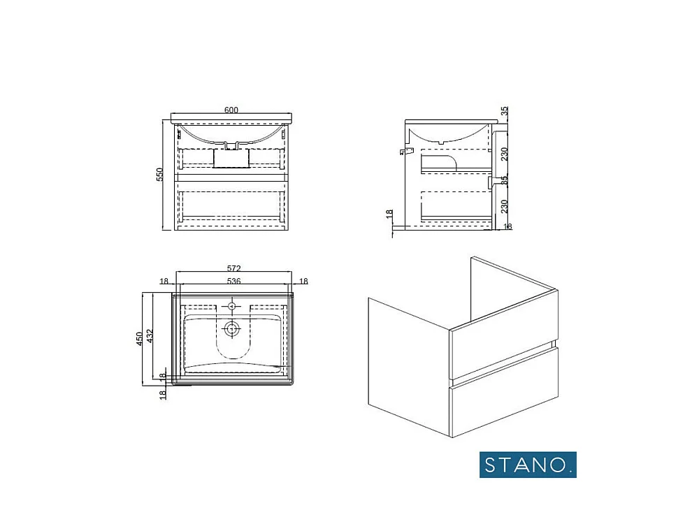 Waschtisch mit Unterschrank MESSINA 60 cm Nussbaum