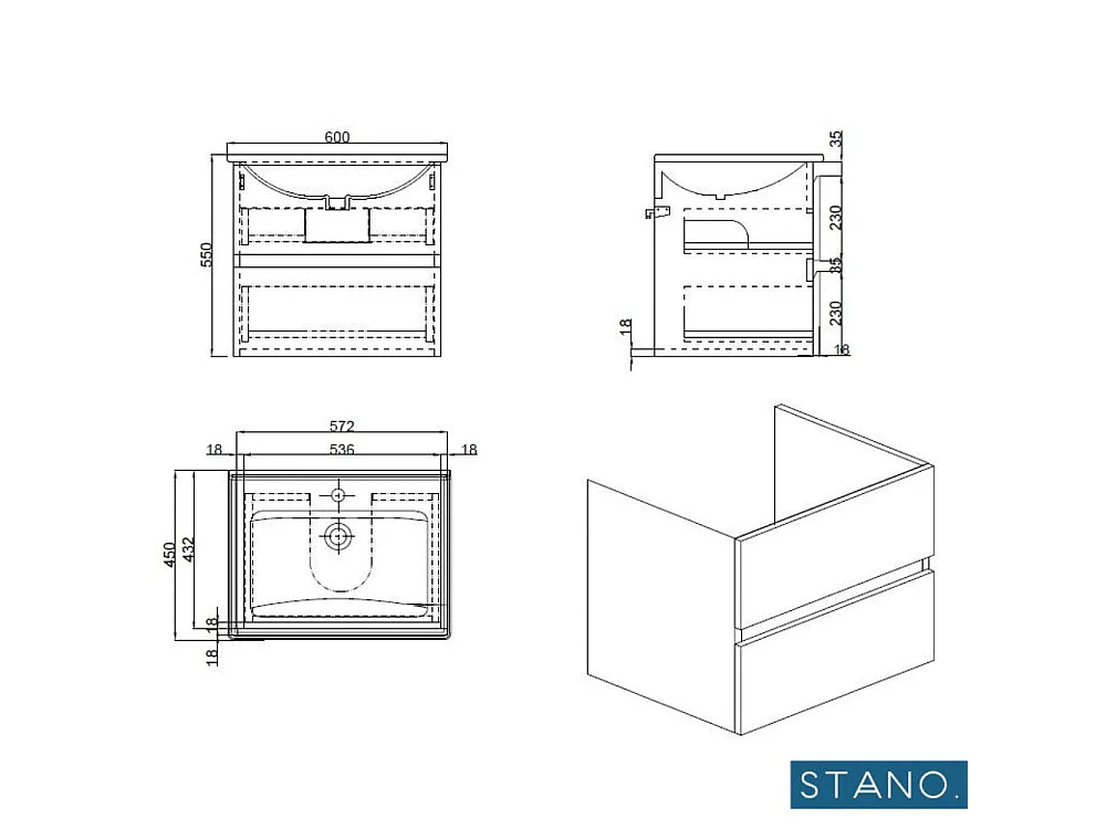 Waschtisch mit Unterschrank MESSINA 60 cm Nussbaum