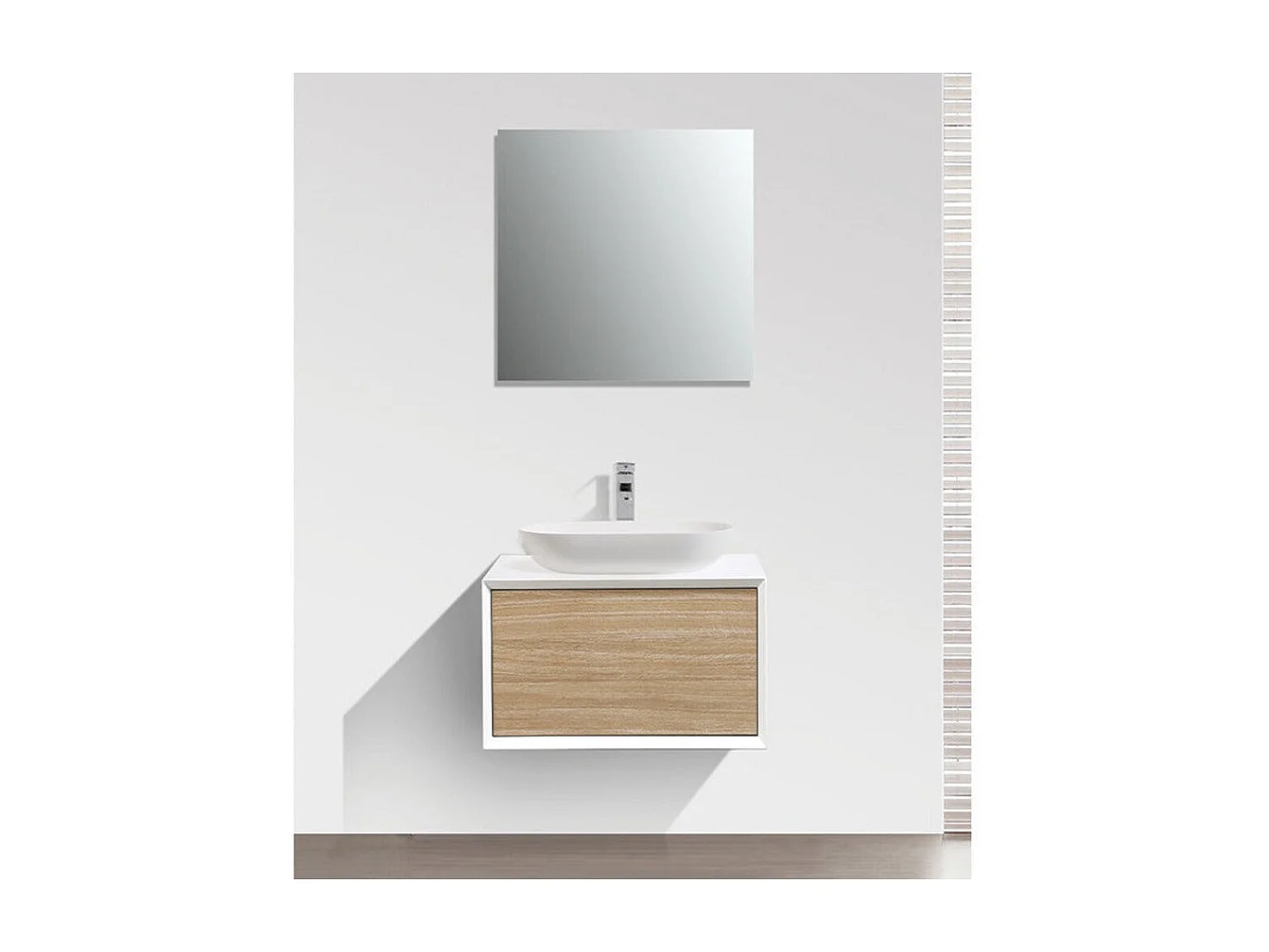 Meuble salle de bain pour vasque à poser PALIO largeur 60 cm blanc mat  chêne clair texturé