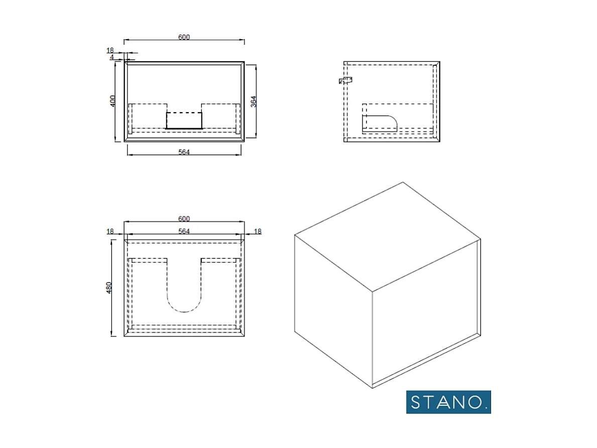 Meuble salle de bain pour vasque à poser PALIO largeur 60 cm blanc mat  chêne clair texturé