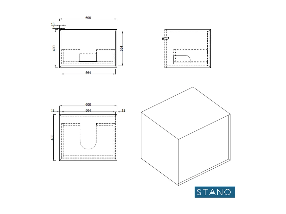 Meuble salle de bain pour vasque à poser PALIO largeur 60 cm blanc mat  chêne clair texturé