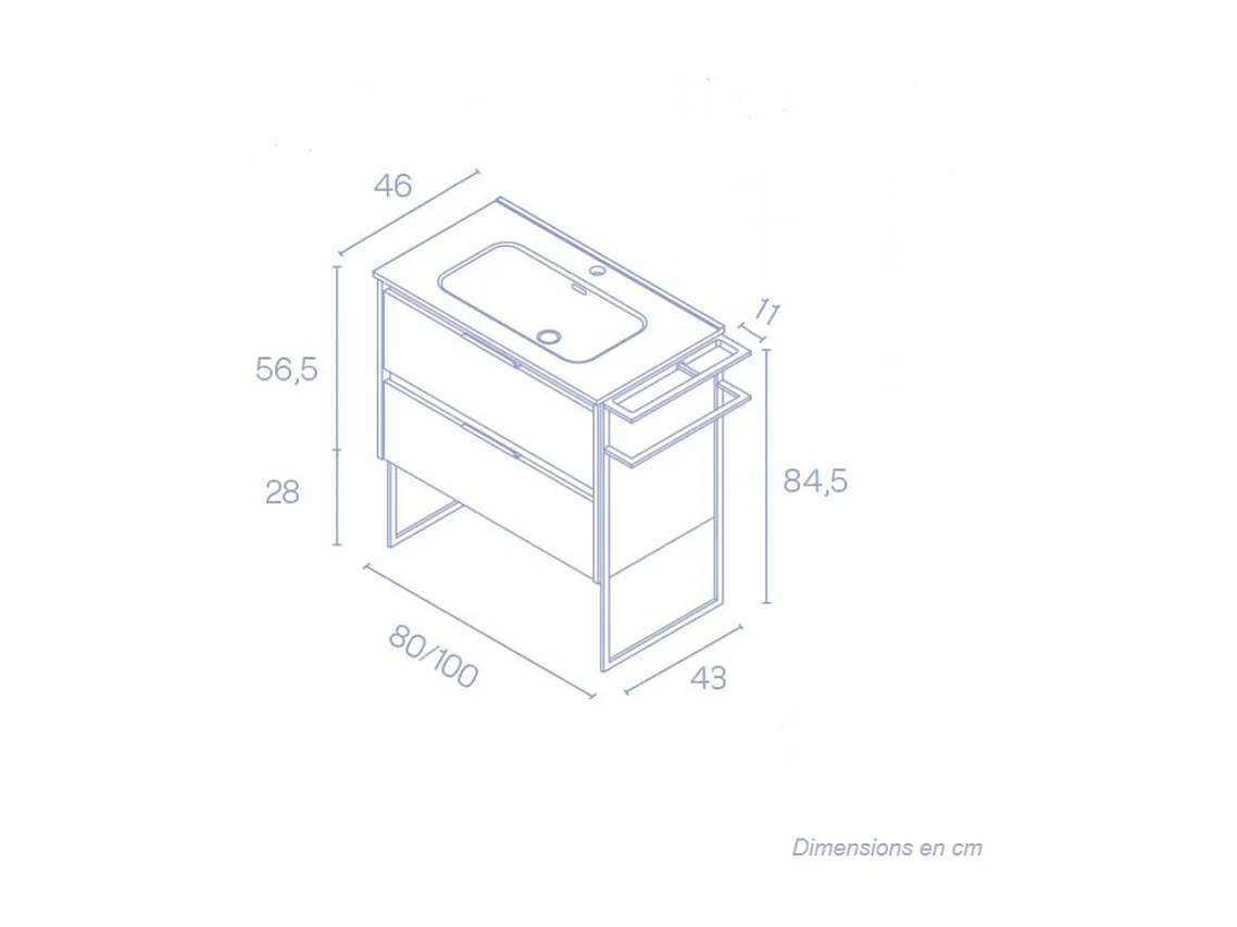 Meuble salle de bain en bois et métal KEIKO  gris sablé 80 cm