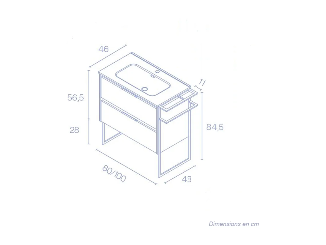 Meuble salle de bain en bois et métal KEIKO  gris sablé 80 cm