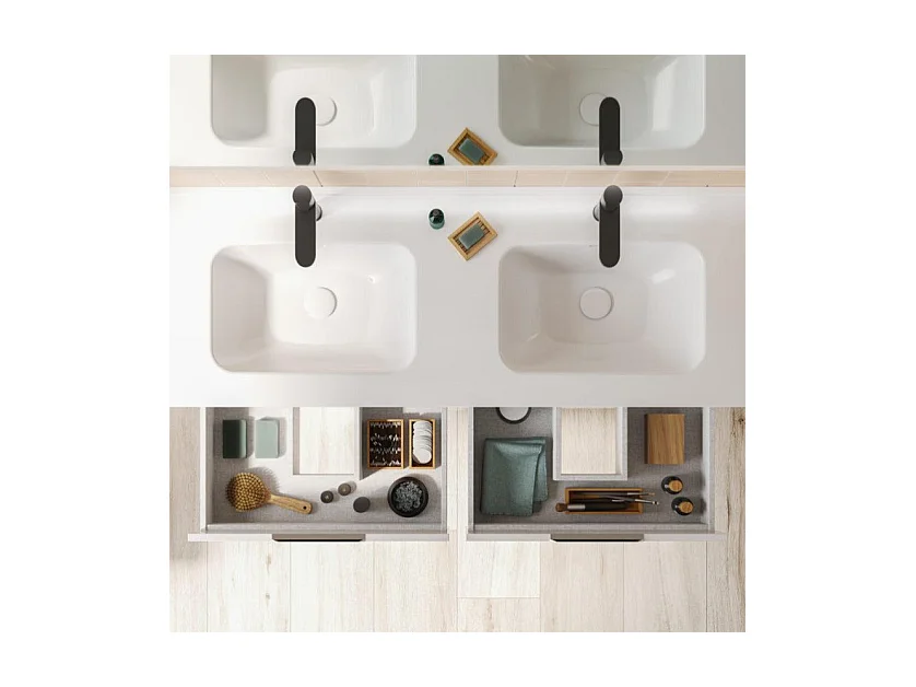 Meuble salle de bain double vasque en bois et métal KEIKO largeur 120 cm blanc brillant