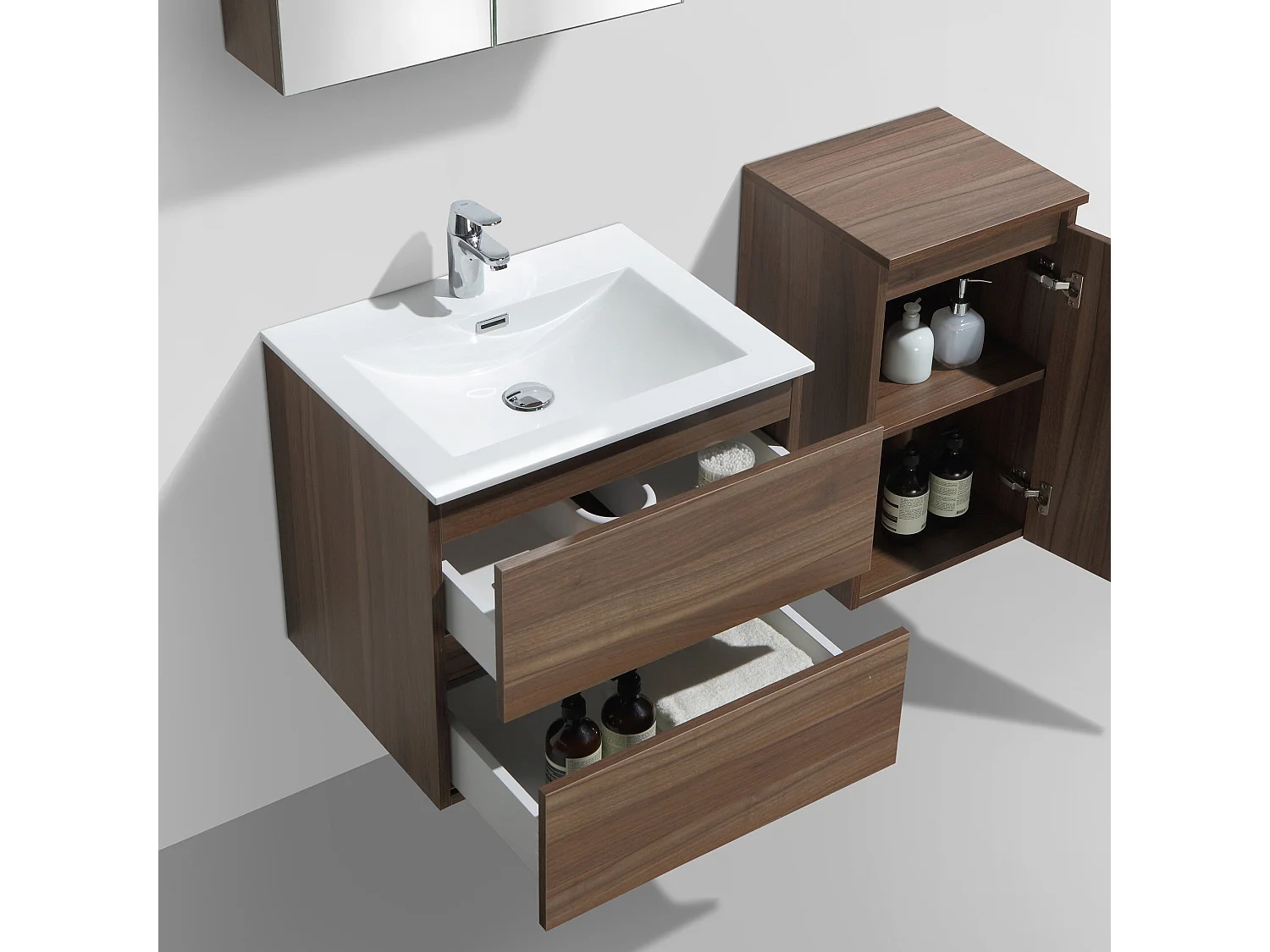 Meuble salle de bain design simple vasque SIENA largeur 60 cm noyer
