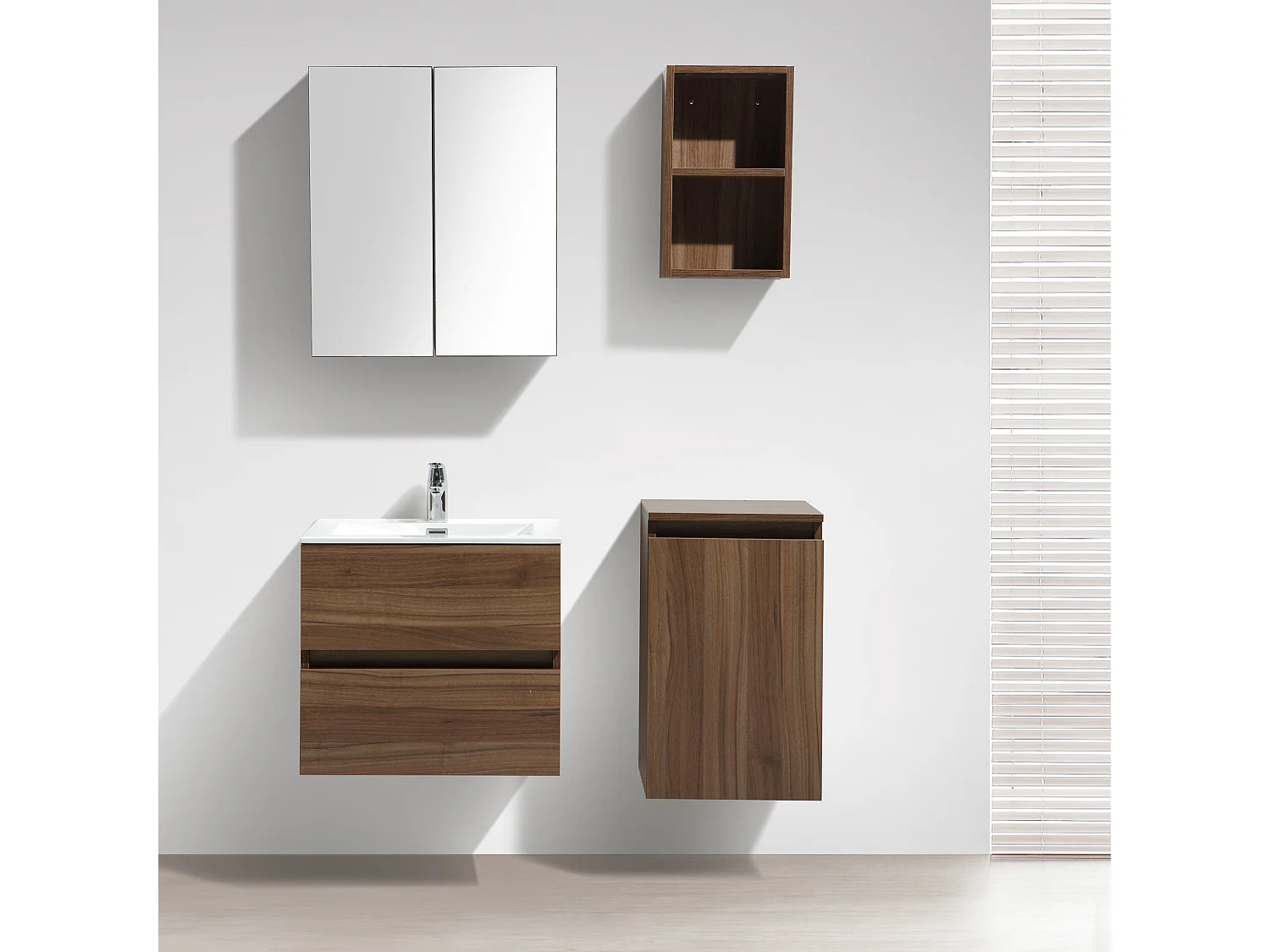 Meuble salle de bain design simple vasque SIENA largeur 60 cm noyer