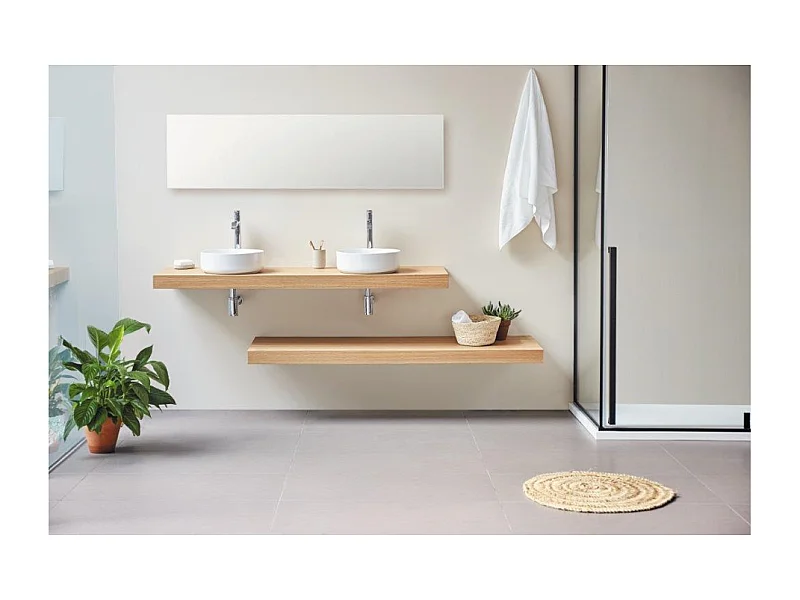 Plan vasque suspendu ZERO pour salle de bain design chêne 52 x 180 cm
