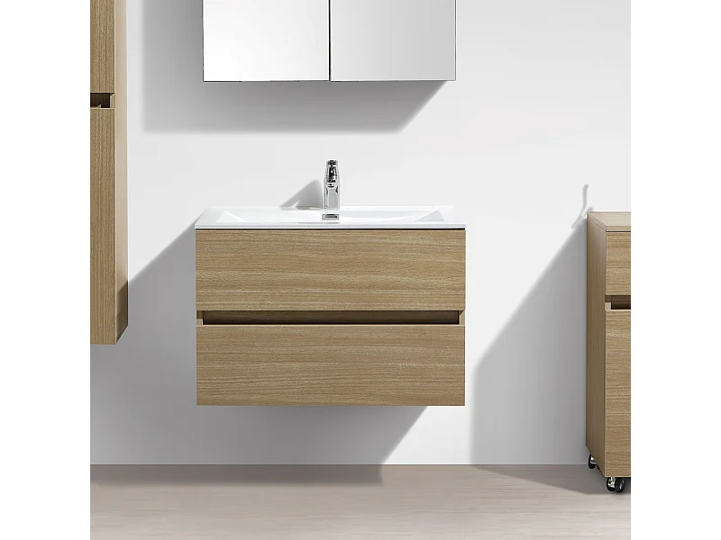 Meuble salle de bain design simple vasque SIENA largeur 80 cm chêne clair texturé