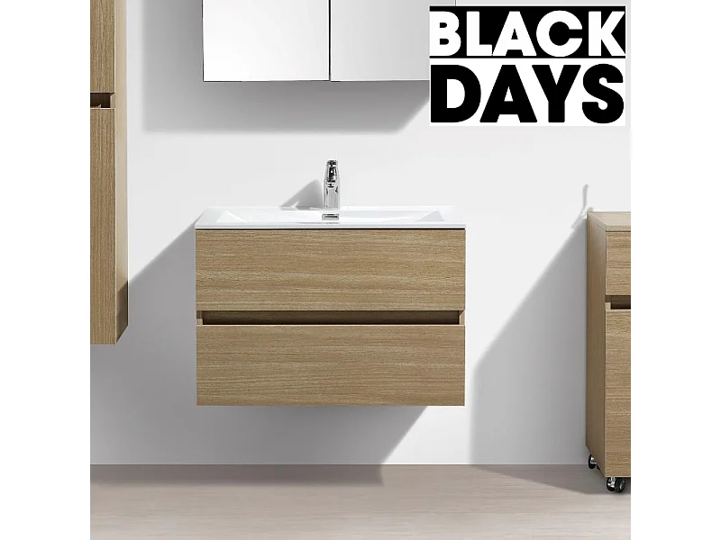 Meuble salle de bain design simple vasque SIENA largeur 80 cm chêne clair texturé
