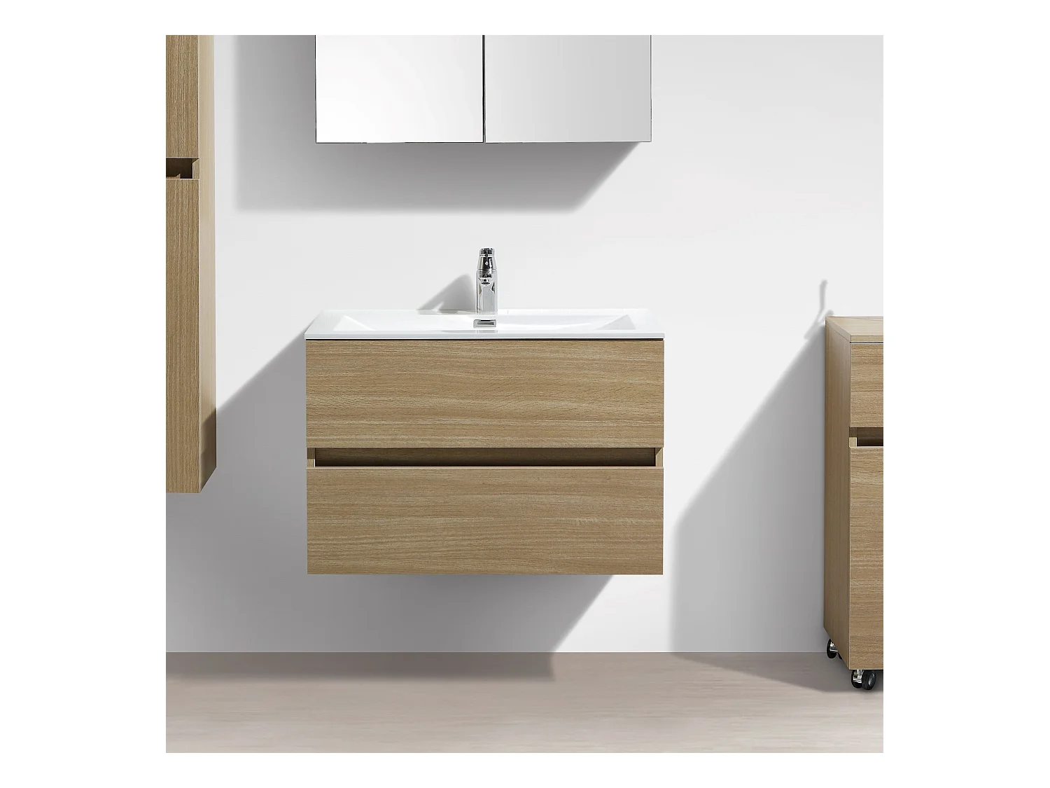 Meuble salle de bain design simple vasque SIENA largeur 80 cm chêne clair texturé