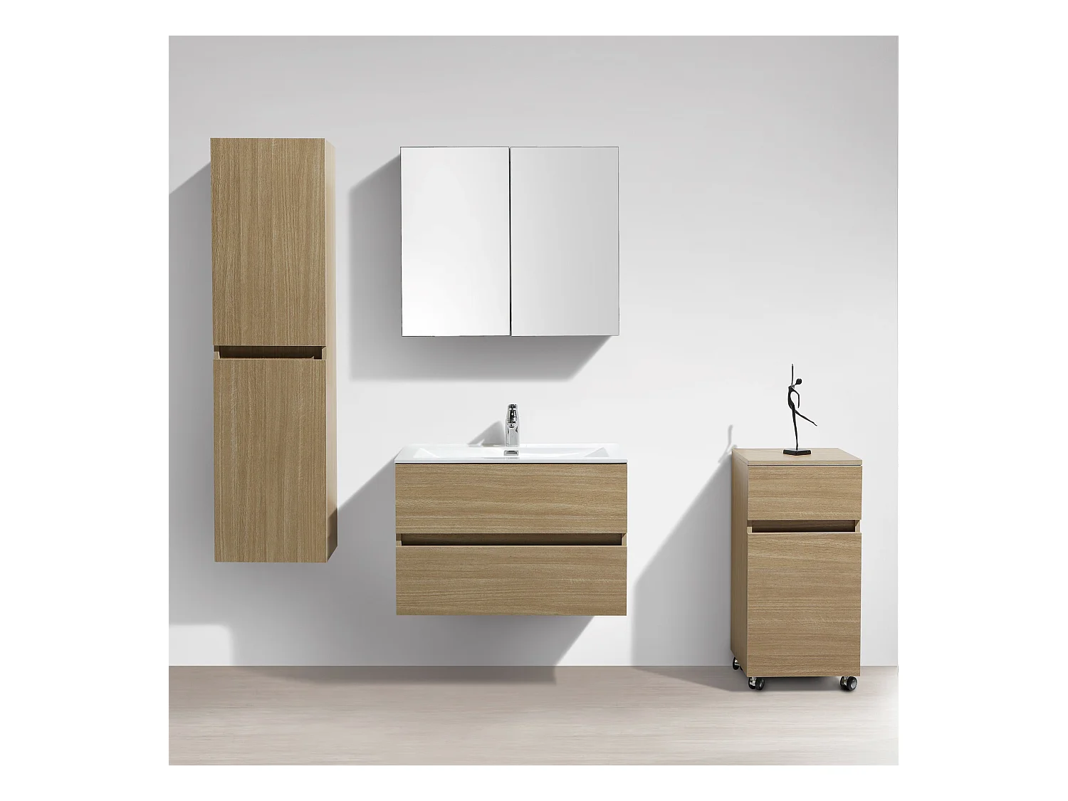 Meuble salle de bain design simple vasque SIENA largeur 80 cm chêne clair texturé