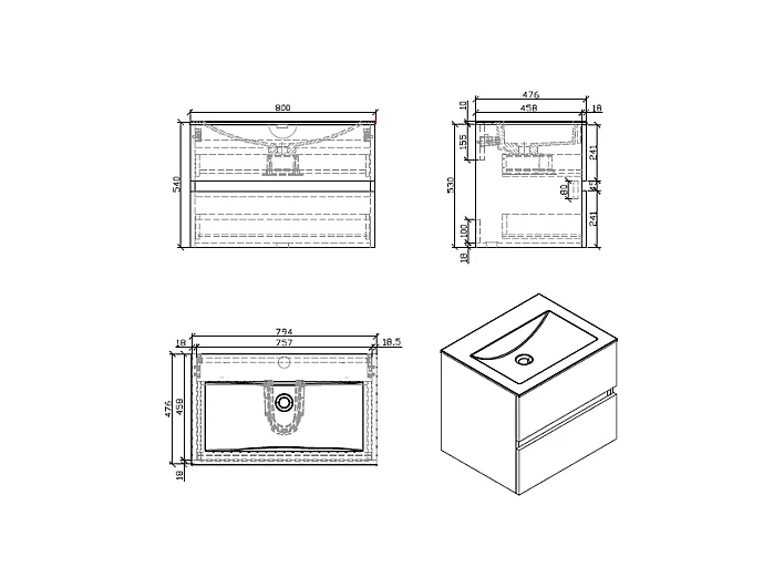 Meuble salle de bain design simple vasque SIENA largeur 80 cm chêne clair texturé