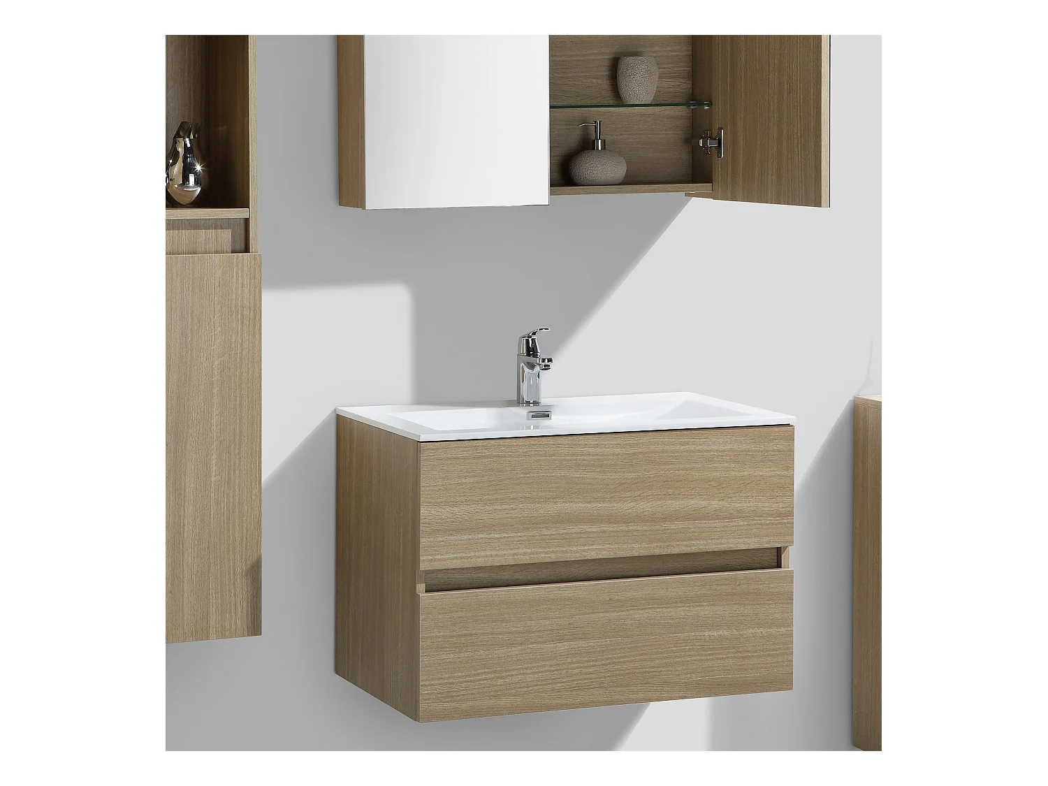 Meuble salle de bain design simple vasque SIENA largeur 80 cm chêne clair texturé
