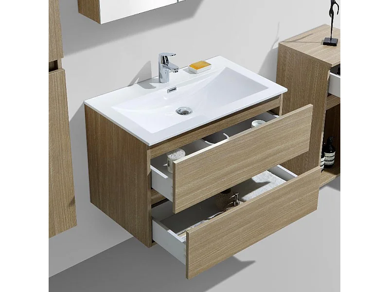 Meuble salle de bain design simple vasque SIENA largeur 80 cm chêne clair texturé