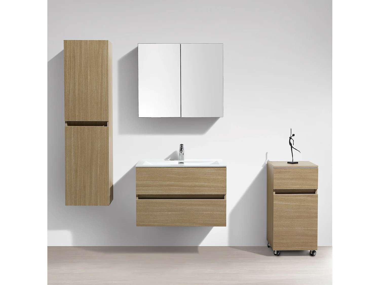 Meuble salle de bain design simple vasque SIENA largeur 80 cm chêne clair texturé