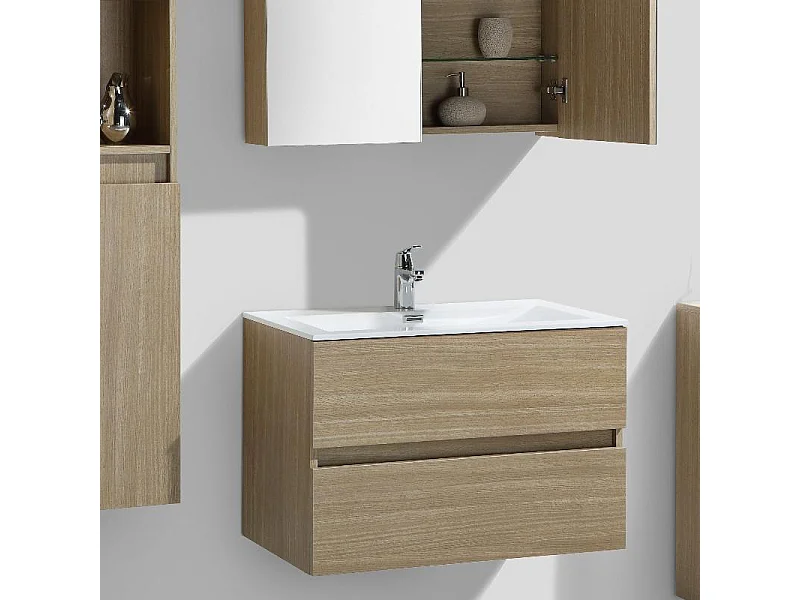 Meuble salle de bain design simple vasque SIENA largeur 80 cm chêne clair texturé