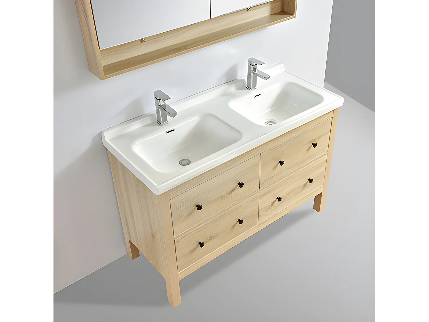 Meuble salle de bain double vasque sur pieds 120 cm TYPO chêne