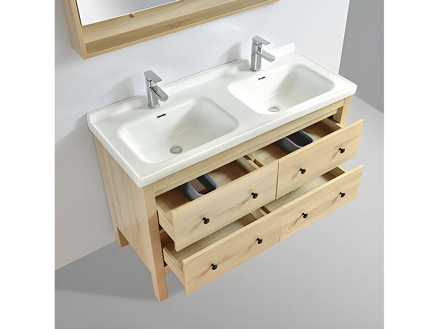 Meuble salle de bain double vasque sur pieds 120 cm TYPO chêne