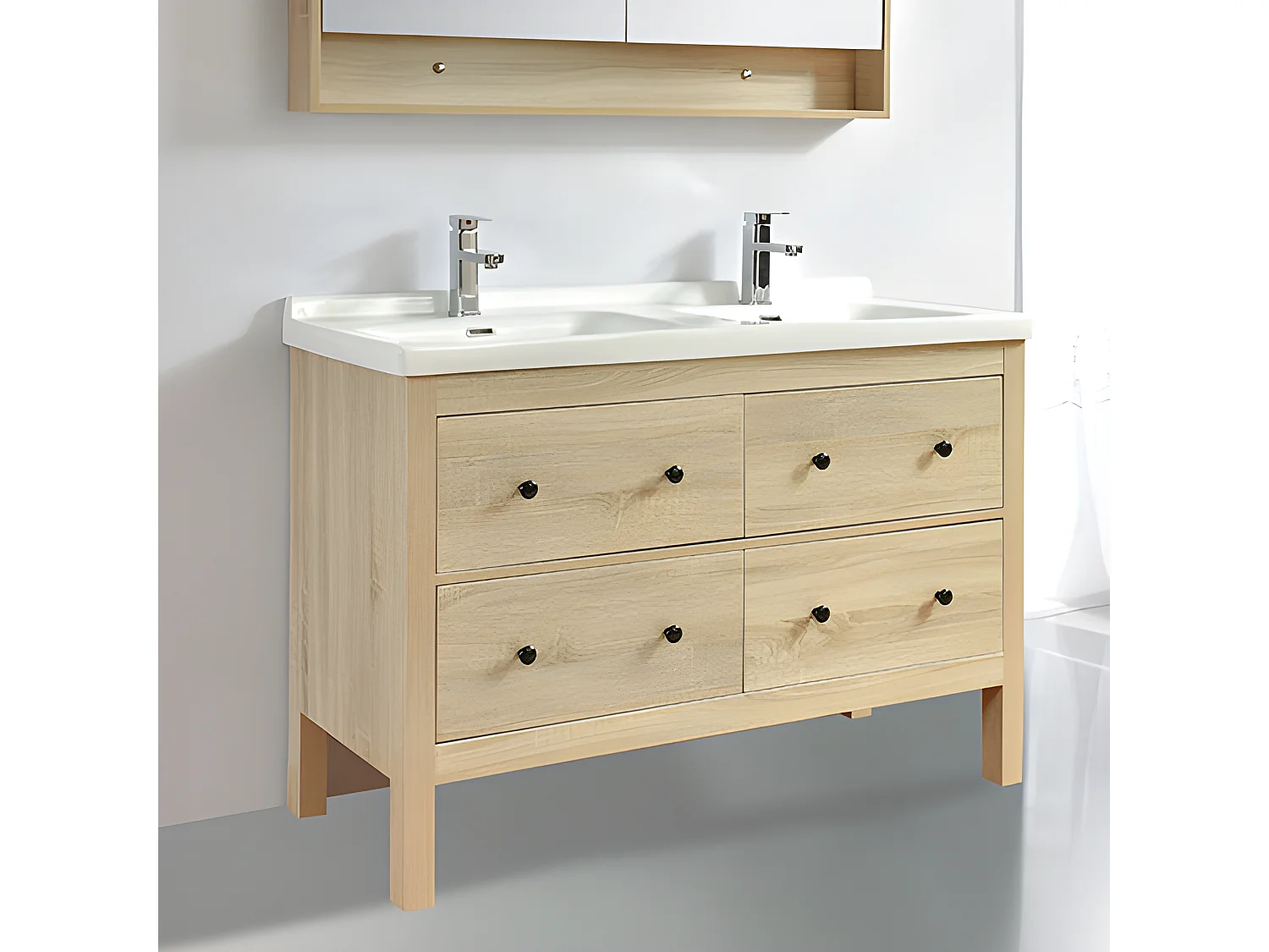 Meuble salle de bain double vasque sur pieds 120 cm TYPO chêne