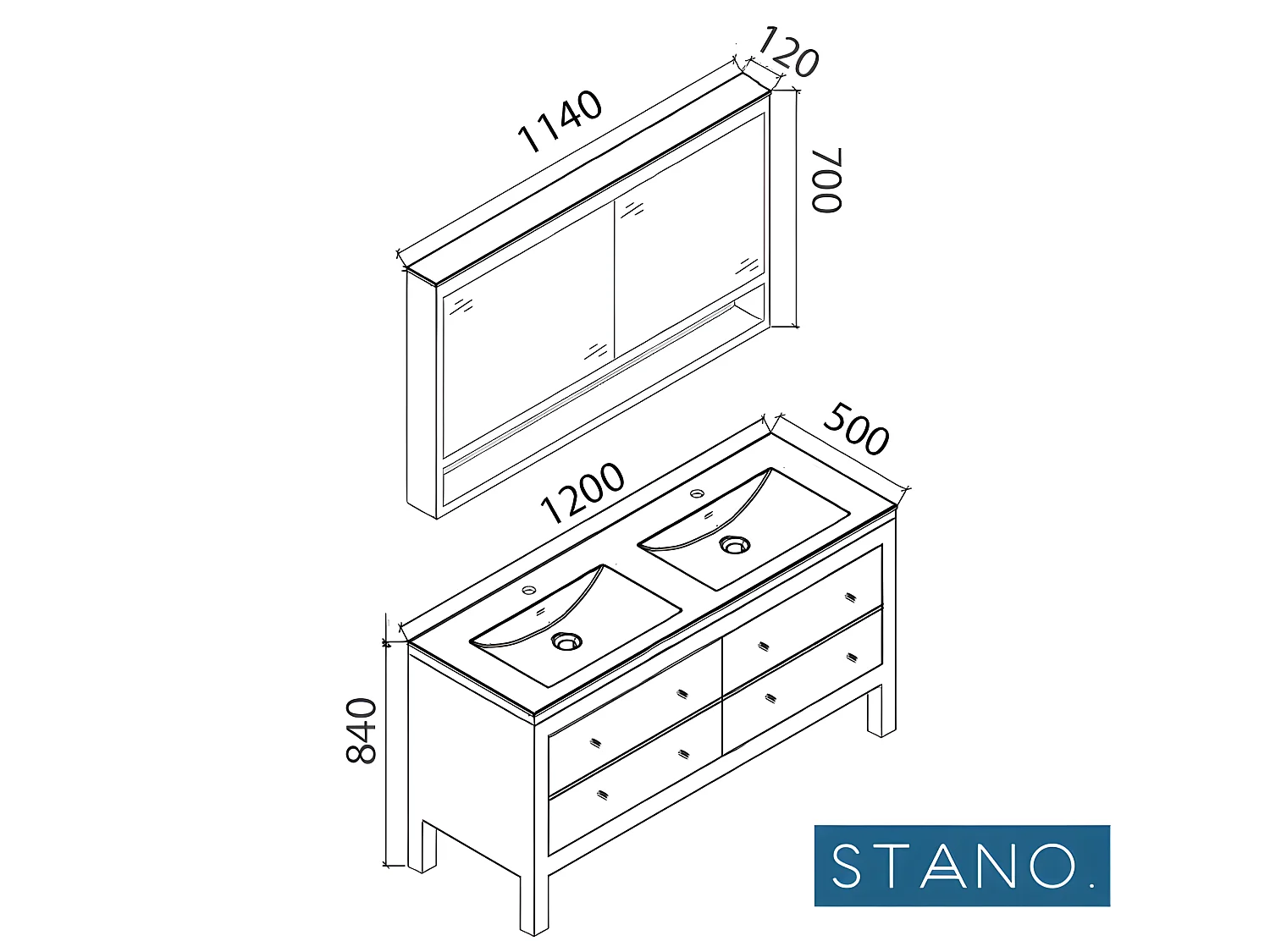 Meuble salle de bain double vasque sur pieds 120 cm TYPO chêne