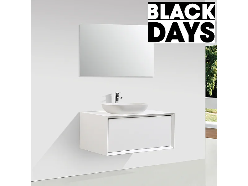 Waschtischunterschrank für Aufsatzwaschbecken 90 cm vormontiert mattweiß PALIO