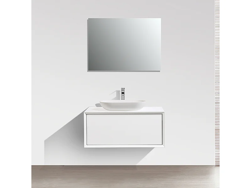 Meuble salle de bain pour vasque à poser PALIO largeur 90 cm blanc mat
