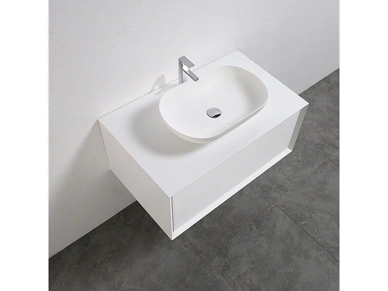 Meuble salle de bain pour vasque à poser PALIO largeur 90 cm blanc mat