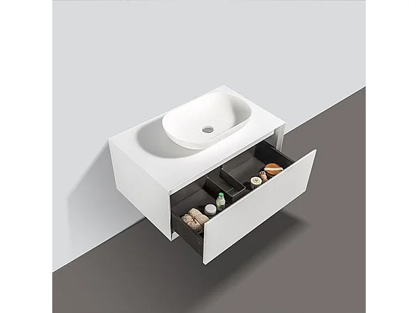 Meuble salle de bain pour vasque à poser PALIO largeur 90 cm blanc mat